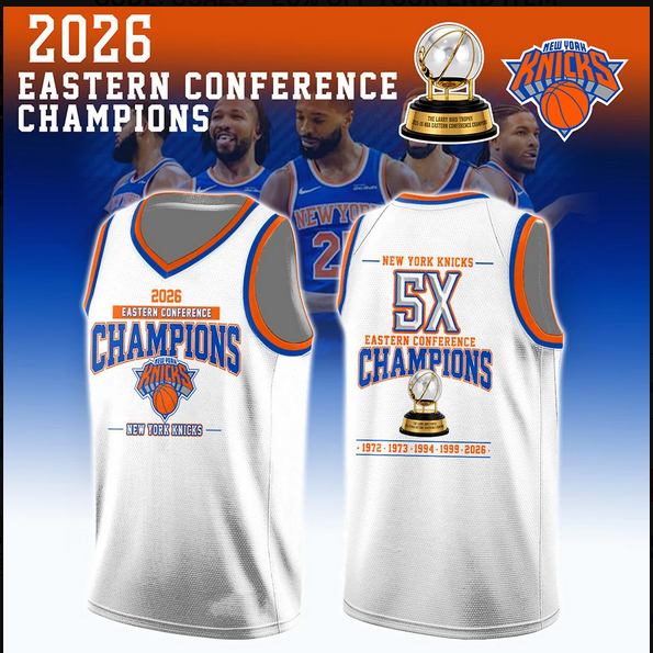 Men New York Knicks white Fanatics 2026 NBA Finals Champions jersey